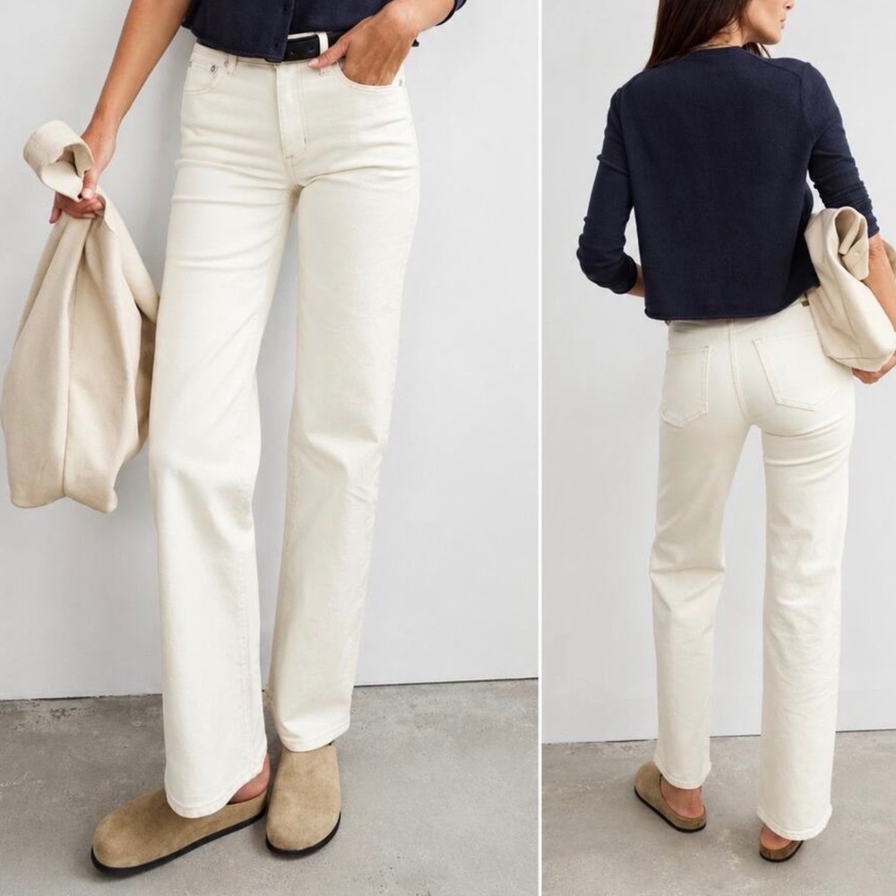 AYR The Secret Sauce Organic Cotton Wide Leg Jeans Size 28S Cream Minimalist USA